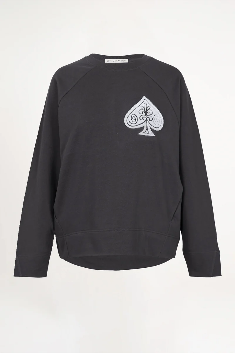 Flockprint Sweatshirt mit Pik-Zeichen – Love Joy Victory (Größe M / L)