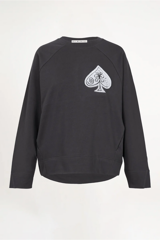 Flockprint Sweatshirt mit Pik-Zeichen – Love Joy Victory (Größe M / L)